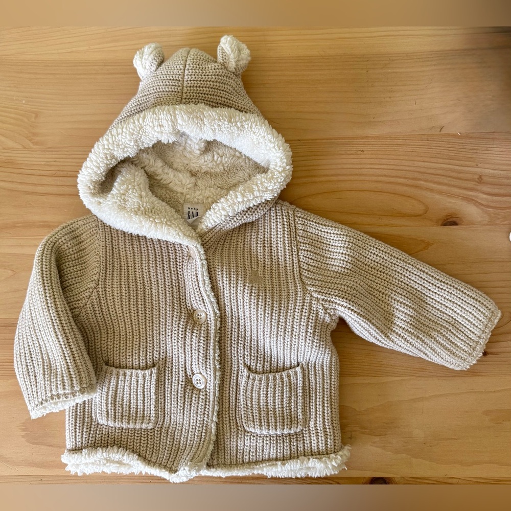 GAP Beige Cream Teddy Hooded Knit Sweater